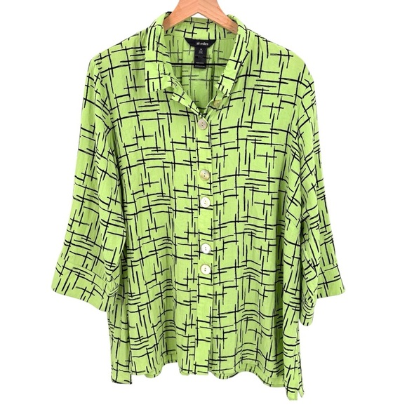 Ali Miles Funky Artsy Green Button Down 1X - Picture 1 of 6